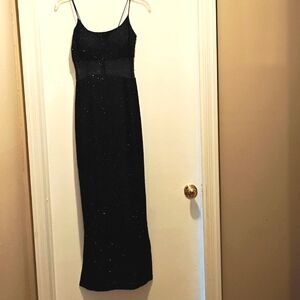 Woman's Black Elegant Maxi dress, 4in sheer middle under bust, 56in long